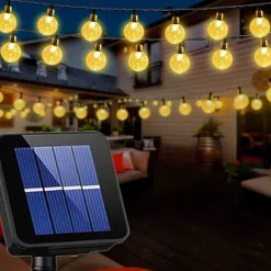 Outdoor Solar Globe String Lights, 10M 50 LEDs Waterproof Crystal Ball Lights with 8 Modes for Christmas, Wedding, Garden, Lawn, Party & Patio Decorations