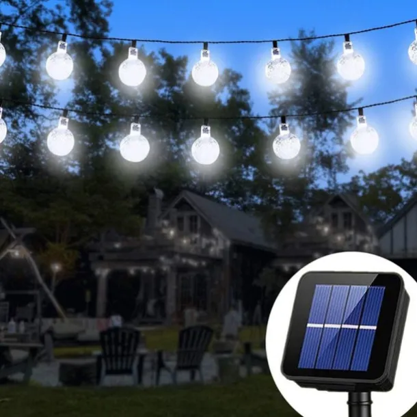Outdoor Solar Globe String Lights, 10M 50 LEDs Waterproof Crystal Ball Lights with 8 Modes for Christmas, Wedding, Garden, Lawn, Party & Patio Decorations