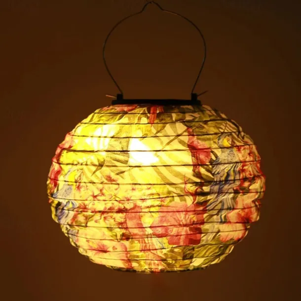 Outdoor Solar Lanterns Garden Splar Camping Hanging LED Light LED Solar Light Chinese Hanging Nylon Fabric Lantern Lamp for Home Outdoor Decor