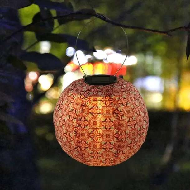 Outdoor Solar Lanterns Garden Splar Camping Hanging LED Light LED Solar Light Chinese Hanging Nylon Fabric Lantern Lamp for Home Outdoor Decor