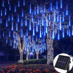 Outdoor Solar LED Meteor Shower Rain Lights Holiday String Lights Waterproof Garden Light 8 Tubes 144 Leds For Garden Tree Colorful Decoration Landscape Lighting