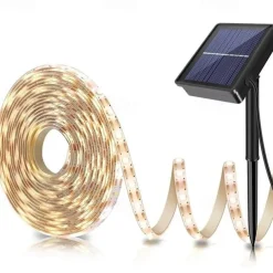 Outdoor Solar Led Strip Light Garden String Light 5M 16.4ft Waterproof Warm White RGB 2835SMD Christmas Terrace Balcony Stairs Pergola Decor 8mm 150 LEDs