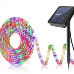Outdoor Solar Led Strip Light Garden String Light 5M 16.4ft Waterproof Warm White RGB 2835SMD Christmas Terrace Balcony Stairs Pergola Decor 8mm 150 LEDs