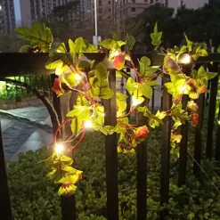 Outdoor Solar Roses Leaves Rattan String Lights 2m 20leds Fairy String Lights IP65 Waterproof St. Patrick's Valentines Wedding Party Garden Patio Balcony Home Outdoor Decoration