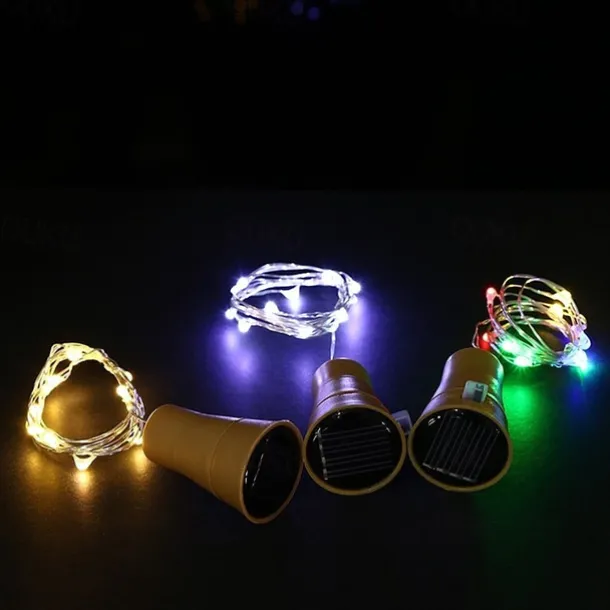 Outdoor Solar String Light LED Solar Garden Light 6pcs 2M 20LED Solar Powered Wine Bottle Cork Shaped LED Copper Wire String Festival Outdoor Fairy Garland Lights