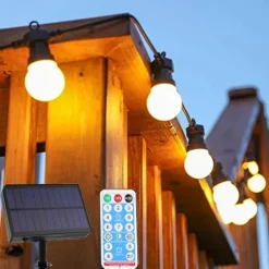 Outdoor Solar String Light 5M Waterproof String Light with Remote Control G50 Bulb Light Outdoor Waterproof LED String Light 10LEDs Fairy Lights Garden Patio Wedding Christmas Cafe Decoration Lamp