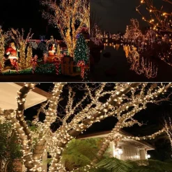 Outdoor Solar String Lights 100M 800LED 50M 500LED Upgraded Fairy Christmas String Lights Ambiance Lighting for Outdoor Patio Lawn Remote Control Memory Function IP65 Waterproof Garden Light