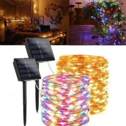 Outdoor Solar String Lights, Solar Powered Fairy Lights With 8 Modes Waterproof Decoration Copper Wire Lights For Patio Yard Trees Christmas Wedding Party