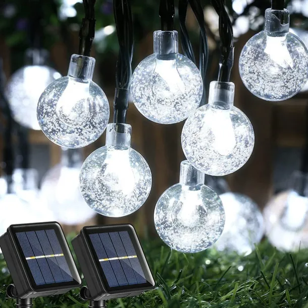 Outdoor Solar String Lights, 10M 50LED Waterproof Christmas Fairy Lights with 8 Modes, Crystal Ball Design for Christmas, Garden, Lawn, Porch, Gazebo & Bistro Decor