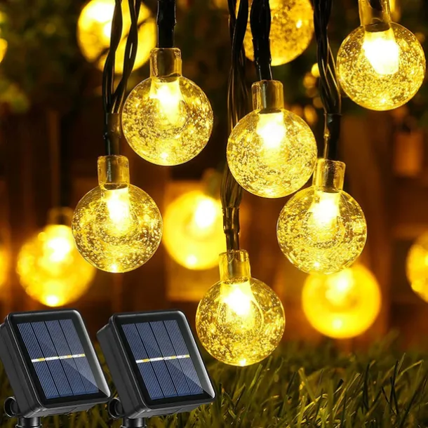Outdoor Solar String Lights, 10M 50LED Waterproof Christmas Fairy Lights with 8 Modes, Crystal Ball Design for Christmas, Garden, Lawn, Porch, Gazebo & Bistro Decor