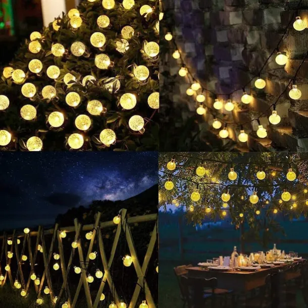 Outdoor Solar String Lights, 10M 50LED Waterproof Christmas Fairy Lights with 8 Modes, Crystal Ball Design for Christmas, Garden, Lawn, Porch, Gazebo & Bistro Decor