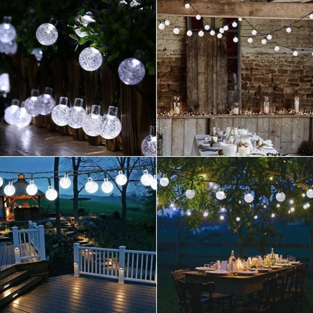 Outdoor Solar String Lights, 10M 50LED Waterproof Christmas Fairy Lights with 8 Modes, Crystal Ball Design for Christmas, Garden, Lawn, Porch, Gazebo & Bistro Decor