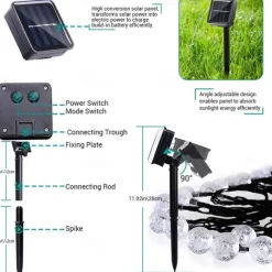 Outdoor Solar String Lights, 10M 50LED Waterproof Christmas Fairy Lights with 8 Modes, Crystal Ball Design for Christmas, Garden, Lawn, Porch, Gazebo & Bistro Decor