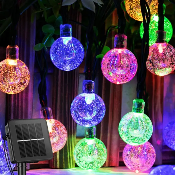 Outdoor Solar String Lights, 10M 50LED Waterproof Christmas Fairy Lights with 8 Modes, Crystal Ball Design for Christmas, Garden, Lawn, Porch, Gazebo & Bistro Decor