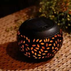 Outdoor Solar Table Garden Lights Dancing Flickering Flame Lamp Retro Metal Lamp For Patio Garden Pathway Yard Decor Lighting 1X