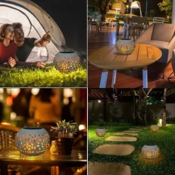 Outdoor Solar Table Garden Lights Dancing Flickering Flame Lamp Retro Metal Lamp For Patio Garden Pathway Yard Decor Lighting 1X