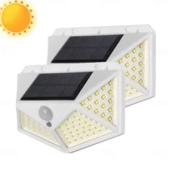 Outdoor Solar Wall Lamp with Motion Sensor, 100 LEDs, 3 Modes, 270° Lighting Angle, IP67 Waterproof for Garage, Fence, Deck & Courtyard 2/4PCS