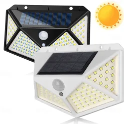 Outdoor Solar Wall Lamp with Motion Sensor, 100 LEDs, 3 Modes, 270° Lighting Angle, IP67 Waterproof for Garage, Fence, Deck & Courtyard 2/4PCS