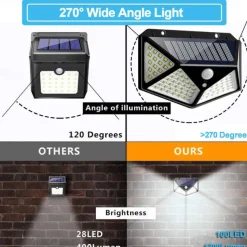 Outdoor Solar Wall Lamp with Motion Sensor, 100 LEDs, 3 Modes, 270° Lighting Angle, IP67 Waterproof for Garage, Fence, Deck & Courtyard 2/4PCS