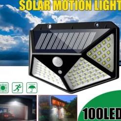 Outdoor Solar Wall Lamp with Motion Sensor, 100 LEDs, 3 Modes, 270° Lighting Angle, IP67 Waterproof for Garage, Fence, Deck & Courtyard 2/4PCS