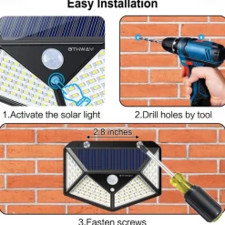 Outdoor Solar Wall Lamp with Motion Sensor, 100 LEDs, 3 Modes, 270° Lighting Angle, IP67 Waterproof for Garage, Fence, Deck & Courtyard 2/4PCS