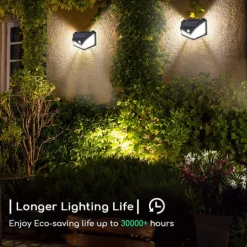 Outdoor Solar Wall Lamp with Motion Sensor, 100 LEDs, 3 Modes, 270° Lighting Angle, IP67 Waterproof for Garage, Fence, Deck & Courtyard 2/4PCS