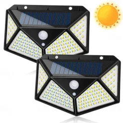 Outdoor Solar Wall Lamp with Motion Sensor, 100 LEDs, 3 Modes, 270° Lighting Angle, IP67 Waterproof for Garage, Fence, Deck & Courtyard 2/4PCS