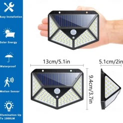 Outdoor Solar Wall Lamp with Motion Sensor, 100 LEDs, 3 Modes, 270° Lighting Angle, IP67 Waterproof for Garage, Fence, Deck & Courtyard 2/4PCS