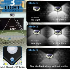 Outdoor Solar Wall Lamp with Motion Sensor, 100 LEDs, 3 Modes, 270° Lighting Angle, IP67 Waterproof for Garage, Fence, Deck & Courtyard 2/4PCS