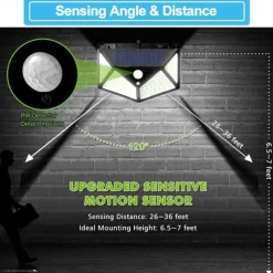 Outdoor Solar Wall Lamp with Motion Sensor, 100 LEDs, 3 Modes, 270° Lighting Angle, IP67 Waterproof for Garage, Fence, Deck & Courtyard 2/4PCS