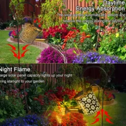 Outdoor Solar Watering Can Lights - Hanging Kettle Pathway Lantern, Waterproof Metal Retro Lamp for Garden, Yard & Flower Bed Garland Decor