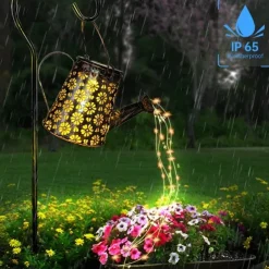 Outdoor Solar Watering Can Lights - Hanging Kettle Pathway Lantern, Waterproof Metal Retro Lamp for Garden, Yard & Flower Bed Garland Decor
