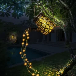 Outdoor Solar Watering Can Lights - Hanging Kettle Pathway Lantern, Waterproof Metal Retro Lamp for Garden, Yard & Flower Bed Garland Decor
