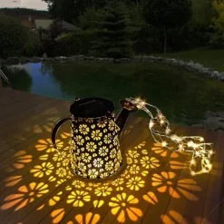 Outdoor Solar Watering Can Lights - Hanging Kettle Pathway Lantern, Waterproof Metal Retro Lamp for Garden, Yard & Flower Bed Garland Decor