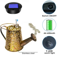 Outdoor Solar Watering Can Lights - Hanging Kettle Pathway Lantern, Waterproof Metal Retro Lamp for Garden, Yard & Flower Bed Garland Decor