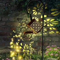 Outdoor Solar Watering Can Lights - Hanging Kettle Pathway Lantern, Waterproof Metal Retro Lamp for Garden, Yard & Flower Bed Garland Decor