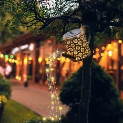 Outdoor Solar Watering Can Lights - Hanging Kettle Pathway Lantern, Waterproof Metal Retro Lamp for Garden, Yard & Flower Bed Garland Decor