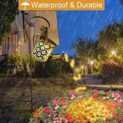 Outdoor Solar Watering Can Lights - Hanging Kettle Pathway Lantern, Waterproof Metal Retro Lamp for Garden, Yard & Flower Bed Garland Decor