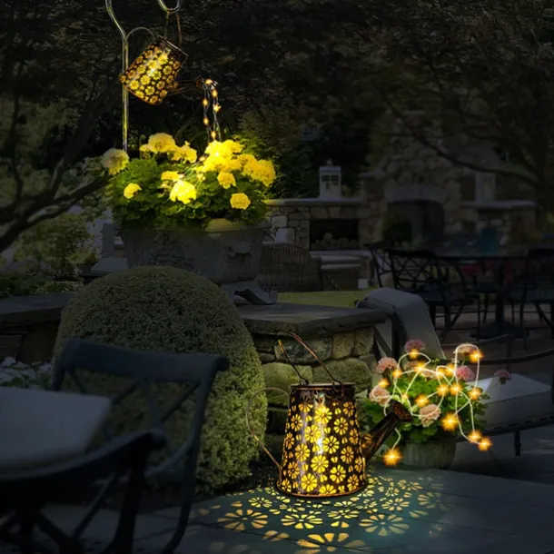 Outdoor Solar Watering Can Lights Hanging Kettle Lantern Light String Waterproof For Garden Yard Flower Bed Garland Decor Metal Retro Lamp