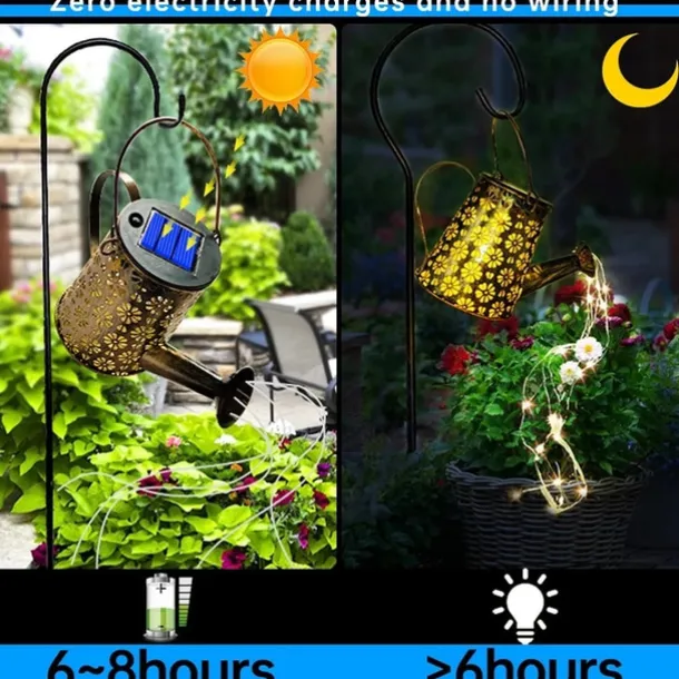 Outdoor Solar Watering Can Lights Hanging Kettle Lantern Light String Waterproof For Garden Yard Flower Bed Garland Decor Metal Retro Lamp