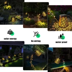 Outdoor Solar Watering Can Lights Hanging Kettle Lantern Light String Waterproof For Garden Yard Flower Bed Garland Decor Metal Retro Lamp