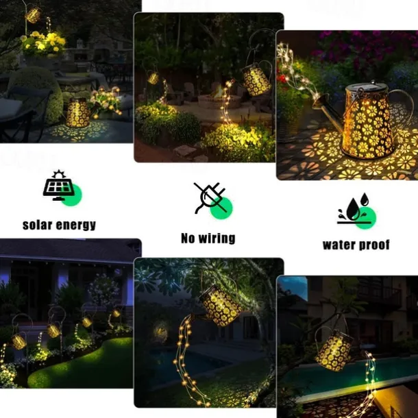 Outdoor Solar Watering Can Lights Hanging Kettle Lantern Light String Waterproof For Garden Yard Flower Bed Garland Decor Metal Retro Lamp