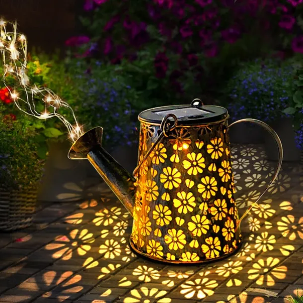 Outdoor Solar Watering Can Lights Hanging Kettle Lantern Light String Waterproof For Garden Yard Flower Bed Garland Decor Metal Retro Lamp