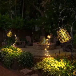 Outdoor Solar Watering Can Lights Hanging Kettle Lantern Light String Waterproof For Garden Yard Flower Bed Garland Decor Metal Retro Lamp