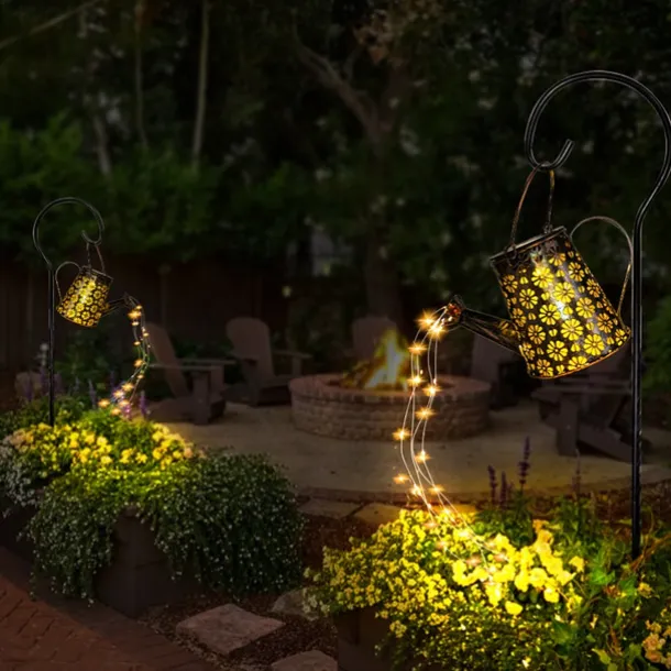 Outdoor Solar Watering Can Lights Hanging Kettle Lantern Light String Waterproof For Garden Yard Flower Bed Garland Decor Metal Retro Lamp