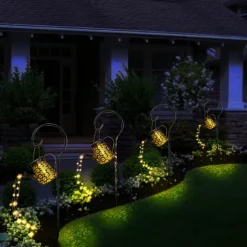 Outdoor Solar Watering Can Lights Hanging Kettle Lantern Light String Waterproof For Garden Yard Flower Bed Garland Decor Metal Retro Lamp