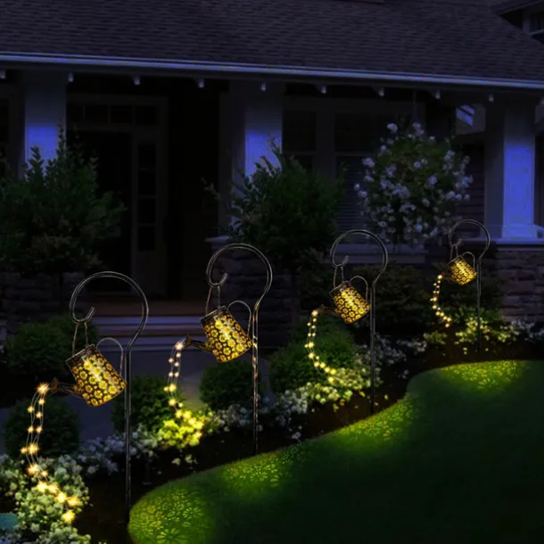 Outdoor Solar Watering Can Lights Hanging Kettle Lantern Light String Waterproof For Garden Yard Flower Bed Garland Decor Metal Retro Lamp