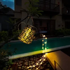 Outdoor Solar Watering Can Lights Hanging Kettle Lantern Light String Waterproof For Garden Yard Flower Bed Garland Decor Metal Retro Lamp