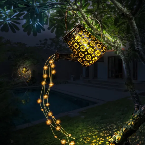 Outdoor Solar Watering Can Lights Hanging Kettle Lantern Light String Waterproof For Garden Yard Flower Bed Garland Decor Metal Retro Lamp
