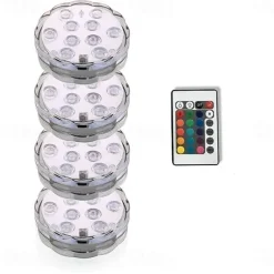 Outdoor Submersible Lights Underwater Swimming Pool Lights Waterproof Remote Control 4pcs 3W RGB 5.5V Suitable for Vases Aquariums 10 LED Beads